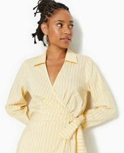 Robe Cache-cœur Courte Rayée - Beige