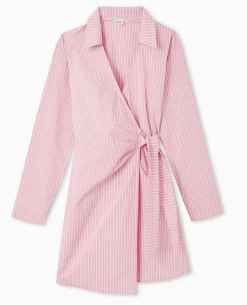 Robe Cache-cœur Courte Rayée - Rose Poudré