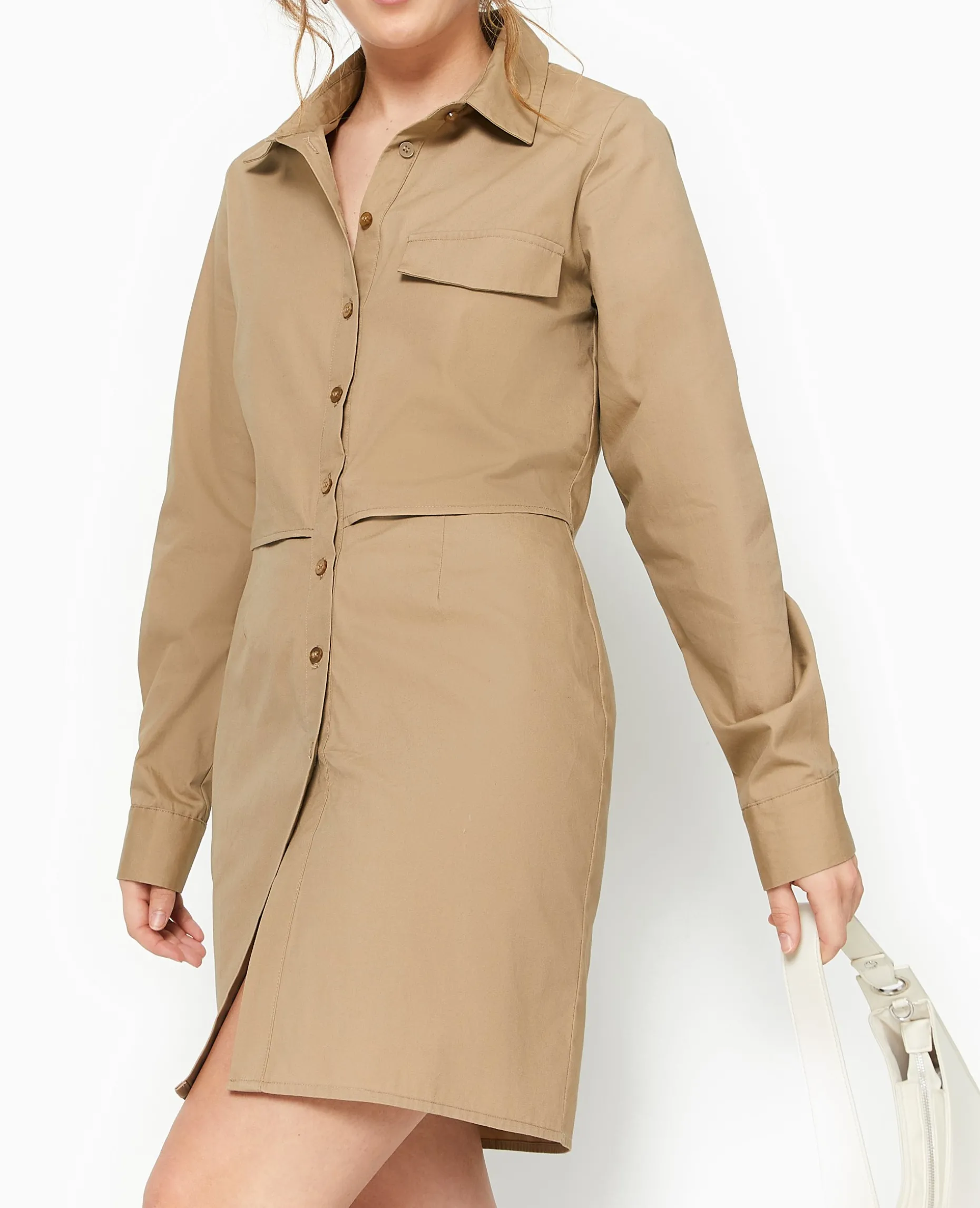 Robe Chemise Avec Cut Out - Beige