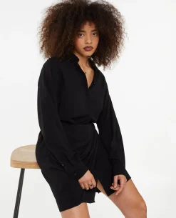 Robe Chemise Avec Effet Portefeuille - Noir