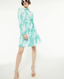 Robe Chemise Avec Volants - Bleu Turquoise