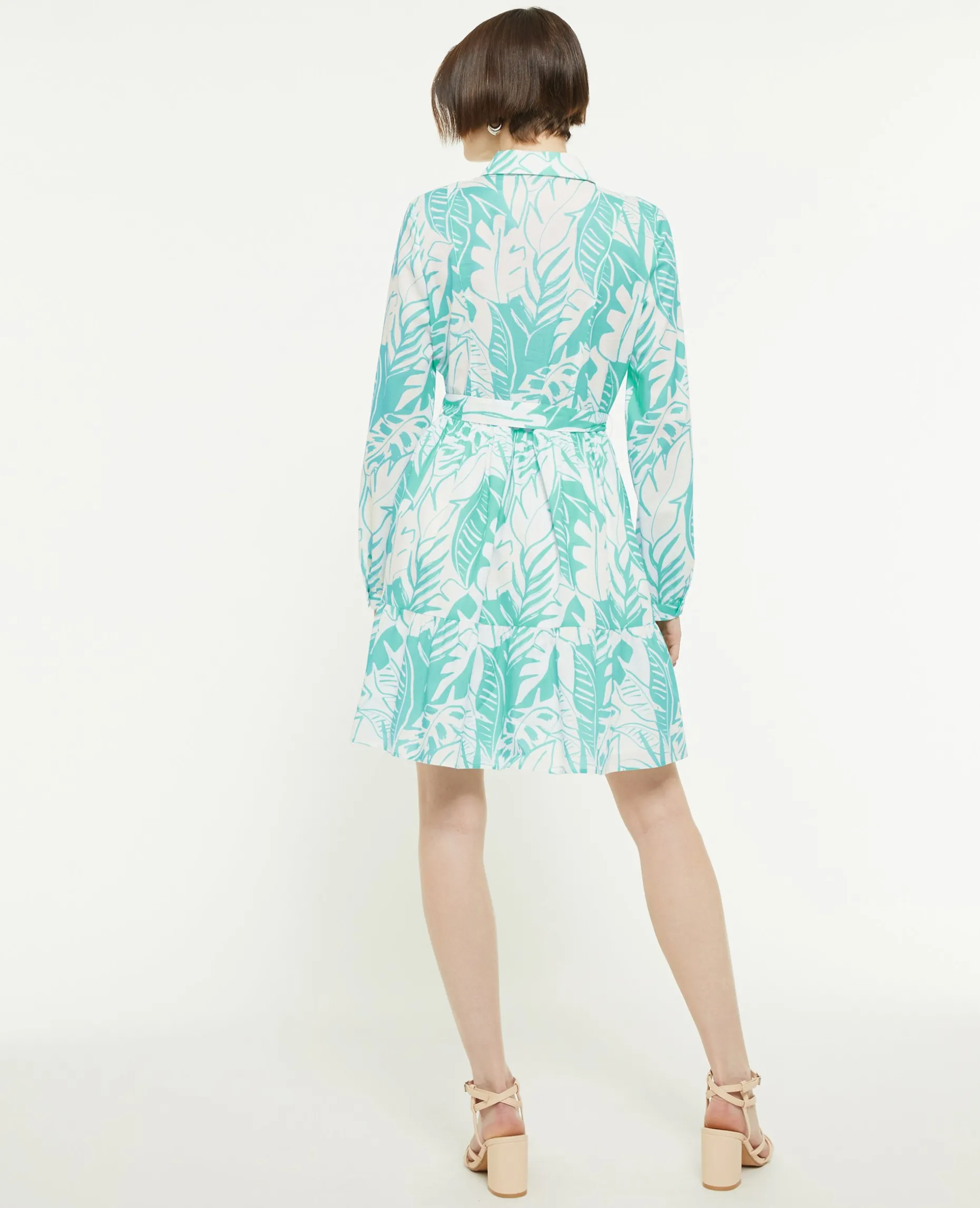 Robe Chemise Avec Volants - Bleu Turquoise