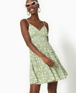 Robe Courte à Bretelles Avec Petits Volants - Vert