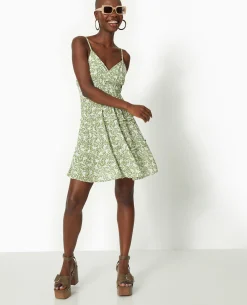 Robe Courte à Bretelles Avec Petits Volants - Vert
