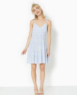 Robe Courte à Bretelles Avec Petits Volants - Bleu