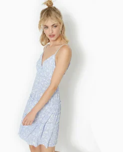 Robe Courte à Bretelles Avec Petits Volants - Bleu