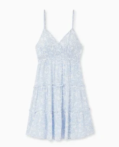 Robe Courte à Bretelles Avec Petits Volants - Bleu
