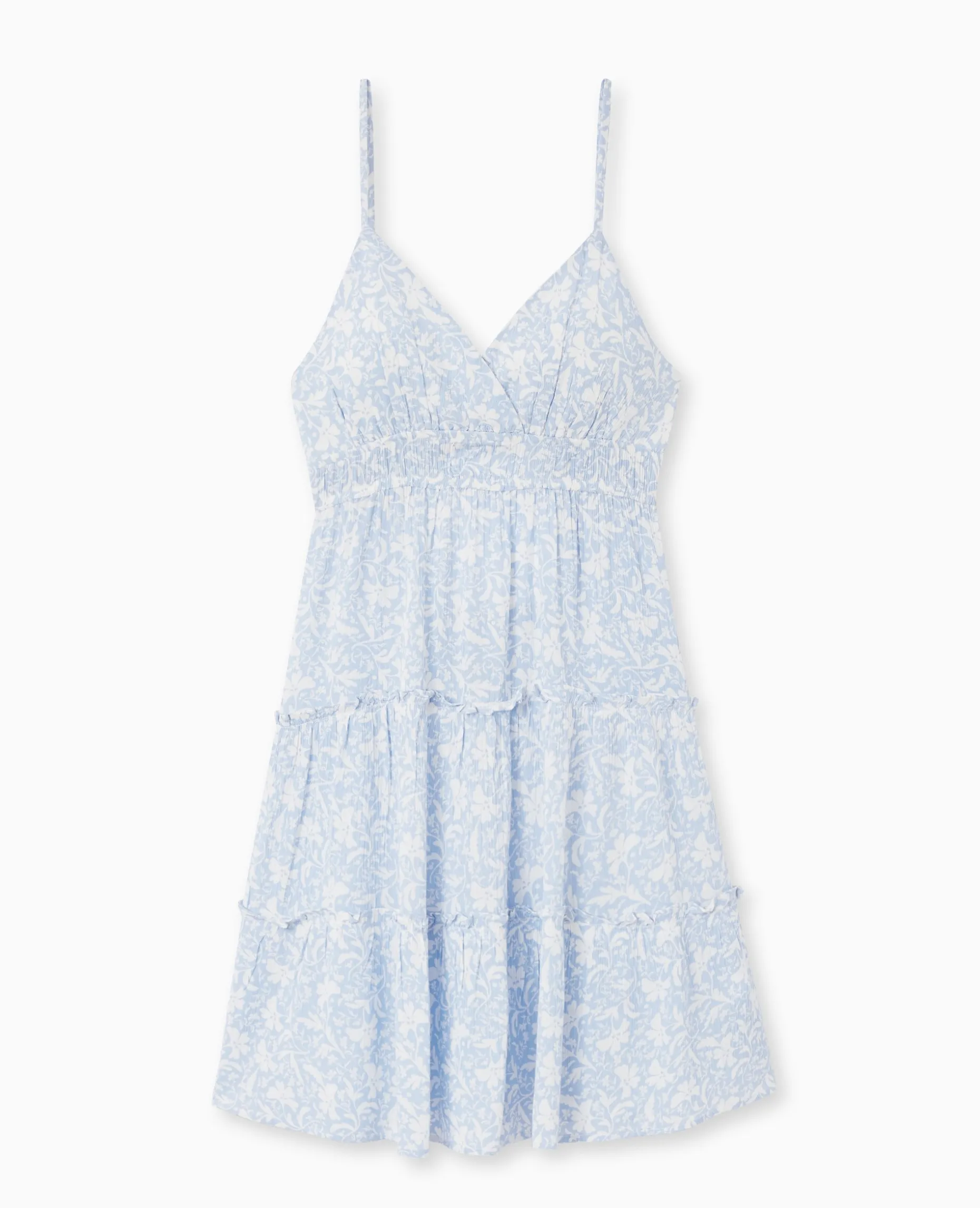 Robe Courte à Bretelles Avec Petits Volants - Bleu