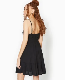 Robe Courte à Volants Encolure Croisée - Noir