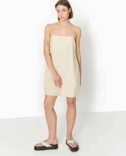 Robe Courte Avec Bretelles à Nouer - Beige