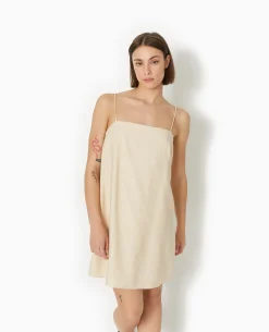 Robe Courte Avec Bretelles à Nouer - Beige