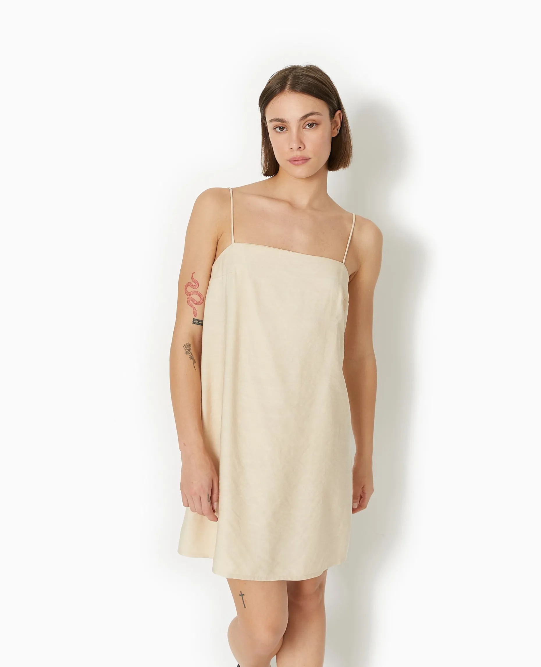 Robe Courte Avec Bretelles à Nouer - Beige