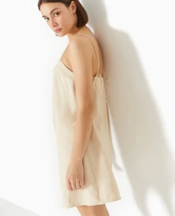 Robe Courte Avec Bretelles à Nouer - Beige