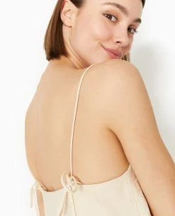 Robe Courte Avec Bretelles à Nouer - Beige