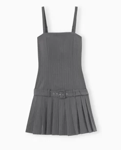 Robe Courte Avec Ceinture Et Bas Plissé - Gris Foncé