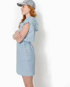 Robe Courte Boutonnée Avec Liens Et Stoppeurs - Bleu