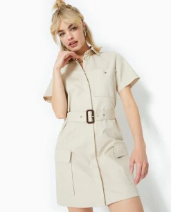 Robe Courte Boutonnée Style Saharienne - Beige