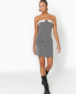 Robe Courte Bustier Avec Détail Tailoring - Gris Foncé