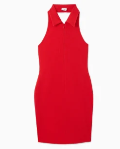 Robe Courte Dos-nu Avec Col - Rouge