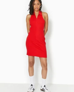 Robe Courte Dos-nu Avec Col - Rouge