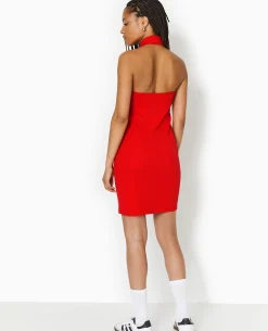 Robe Courte Dos-nu Avec Col - Rouge