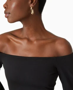 Robe Courte Encolure Bardot Et Manches Flare - Noir