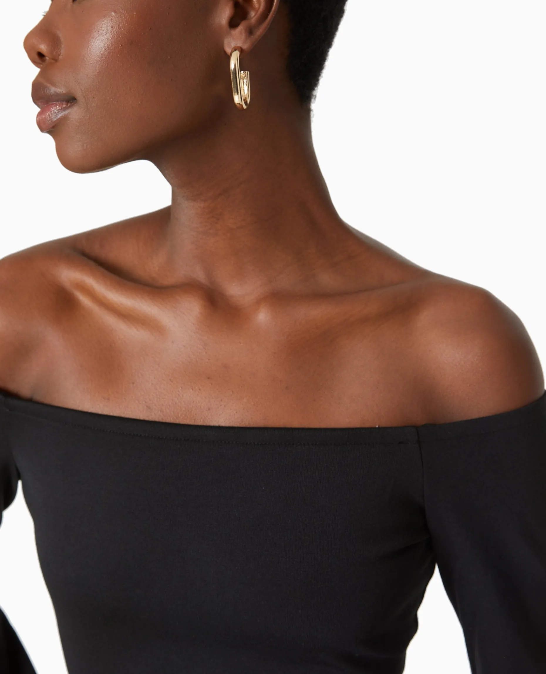 Robe Courte Encolure Bardot Et Manches Flare - Noir