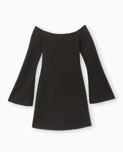 Robe Courte Encolure Bardot Et Manches Flare - Noir