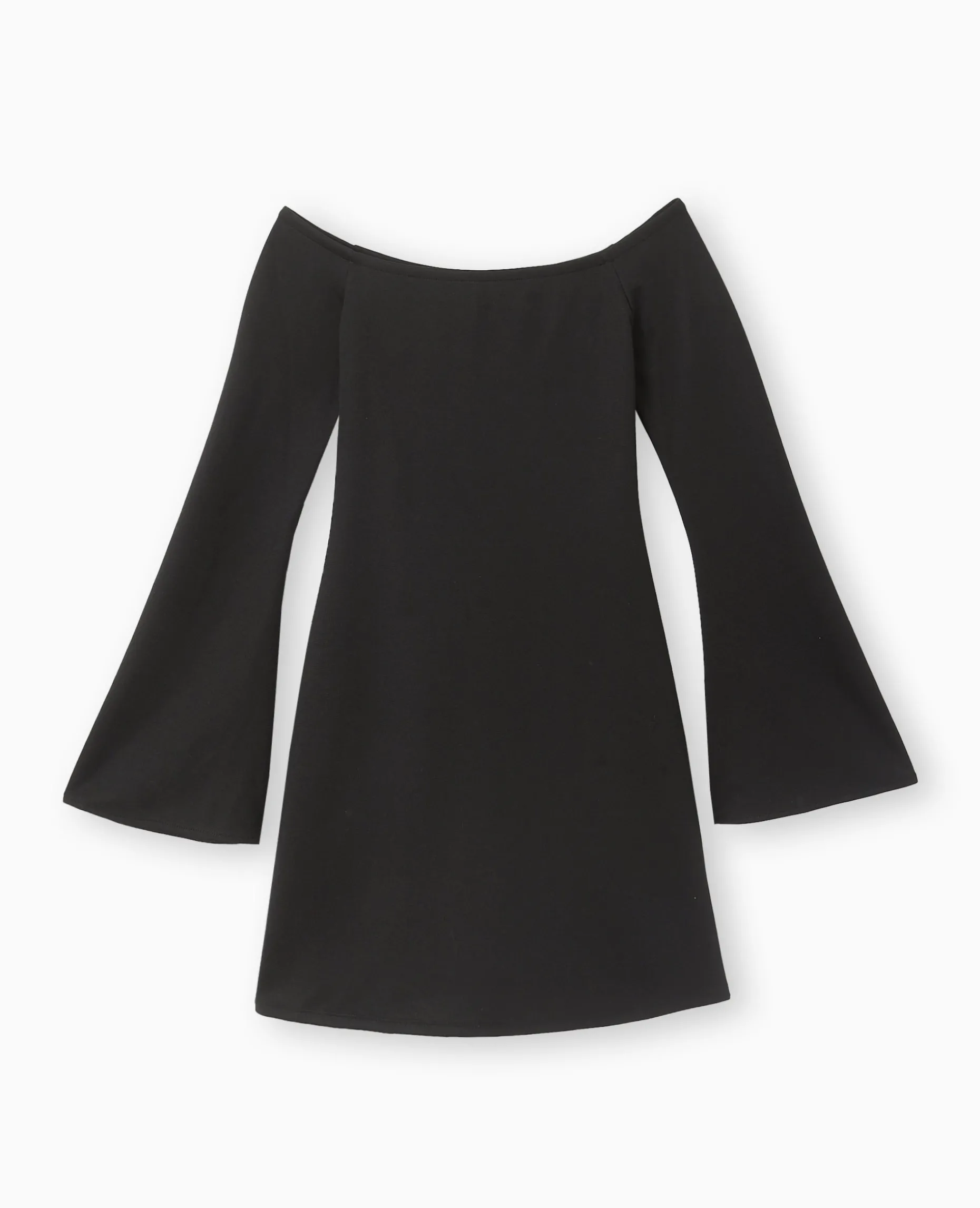 Robe Courte Encolure Bardot Et Manches Flare - Noir