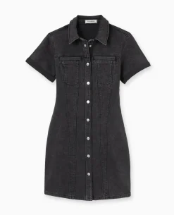 Robe Courte Et Moulante En Jean - Noir
