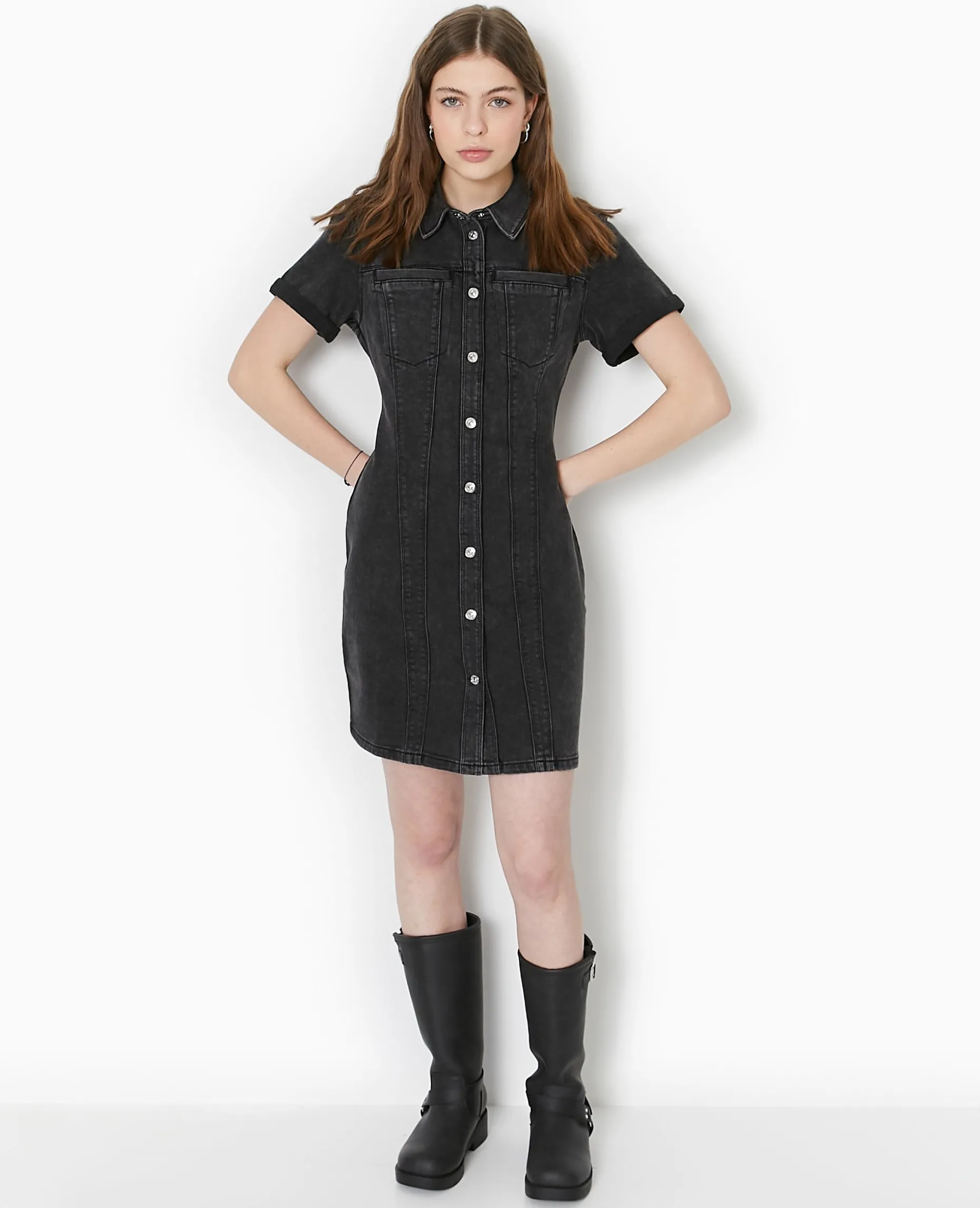 Robe Courte Et Moulante En Jean - Noir