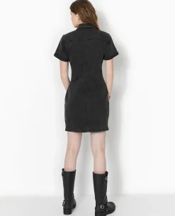 Robe Courte Et Moulante En Jean - Noir