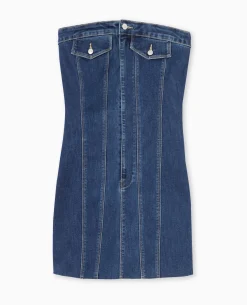 Robe Courte Forme Bustier En Jean - Bleu