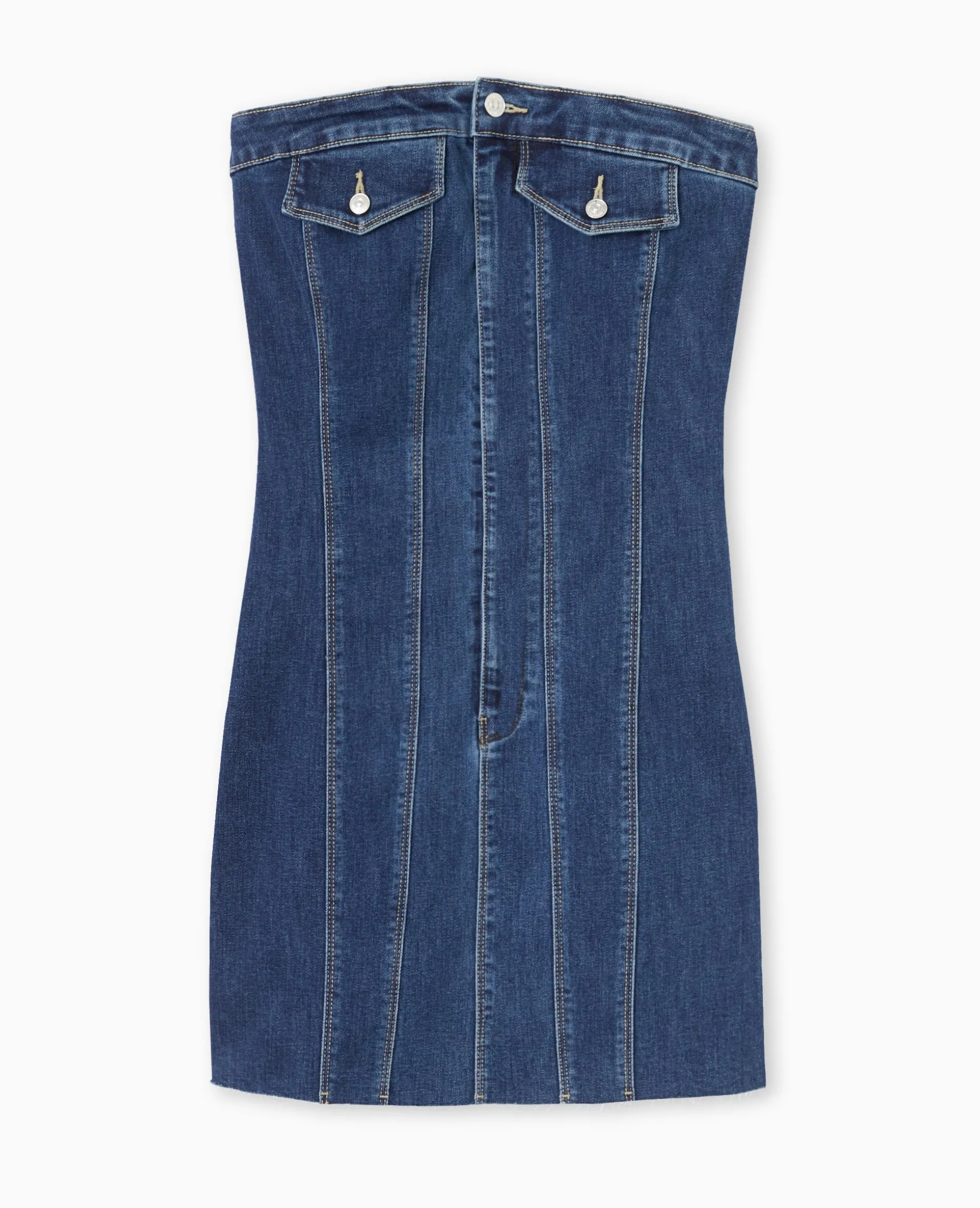 Robe Courte Forme Bustier En Jean - Bleu