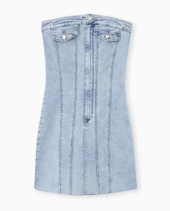 Robe Courte Forme Bustier En Jean - Bleu Clair