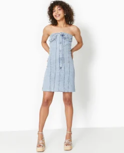 Robe Courte Forme Bustier En Jean - Bleu Clair