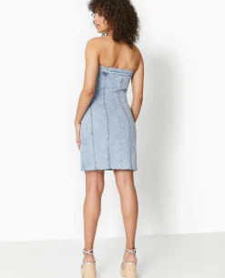 Robe Courte Forme Bustier En Jean - Bleu Clair