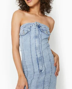 Robe Courte Forme Bustier En Jean - Bleu Clair