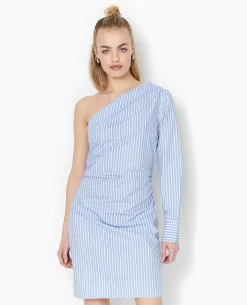 Robe Courte One Shoulder Rayée - Bleu