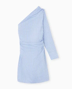 Robe Courte One Shoulder Rayée - Bleu