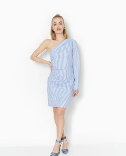 Robe Courte One Shoulder Rayée - Bleu