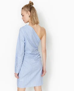 Robe Courte One Shoulder Rayée - Bleu