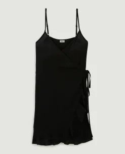 Robe Courte Porte-feuille Avec Volants - Noir
