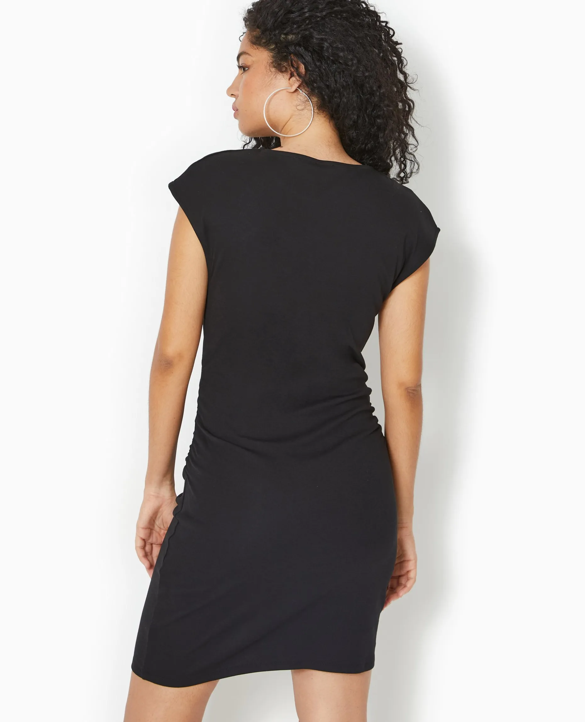 Robe Courte Sans Manches Avec Fronces Côtés - Noir