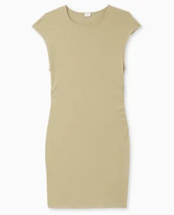 Robe Courte Sans Manches Avec Fronces Côtés - Vert Kaki