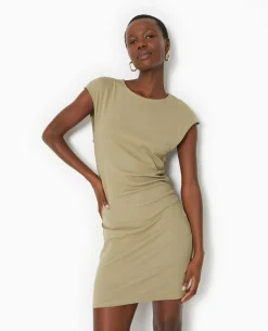 Robe Courte Sans Manches Avec Fronces Côtés - Vert Kaki