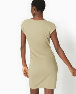 Robe Courte Sans Manches Avec Fronces Côtés - Vert Kaki