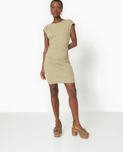 Robe Courte Sans Manches Avec Fronces Côtés - Vert Kaki