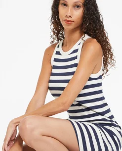 Robe Débardeur Maille Côtelée Rayée - Bleu
