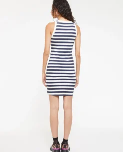 Robe Débardeur Maille Côtelée Rayée - Bleu